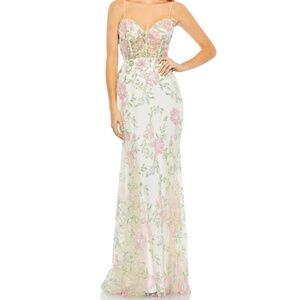 MAC DUGGAL EMBELLISHED SLEEVELESS ILLUSION CORSET GOWN